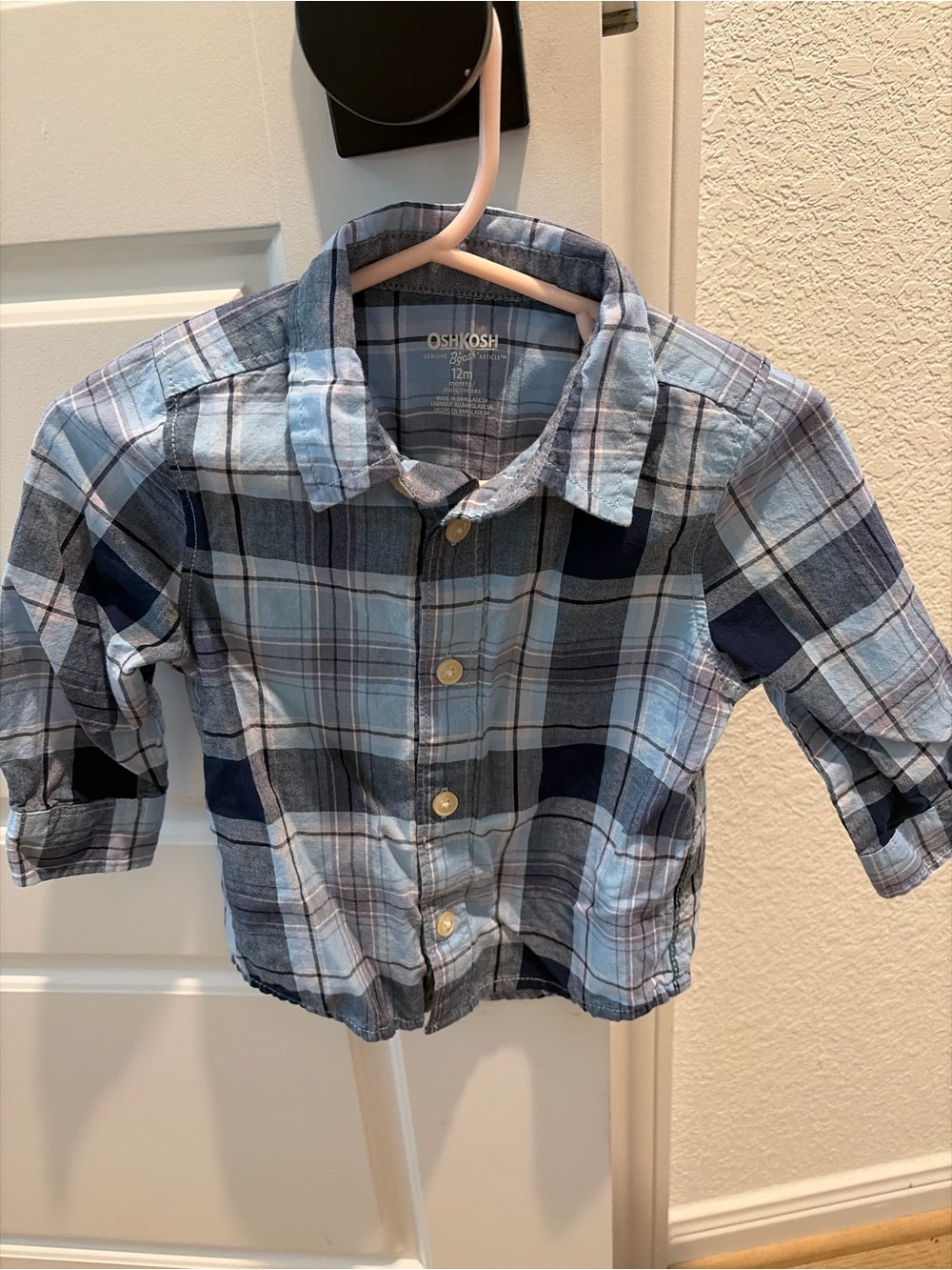 OshKosh B'gosh Light and Navy Blue Plaid Button-Down Shirt
